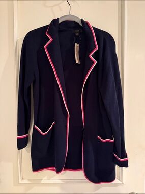 J. Crew Navy sweater Blazer with Pink and White Trim- NWT!  XS
